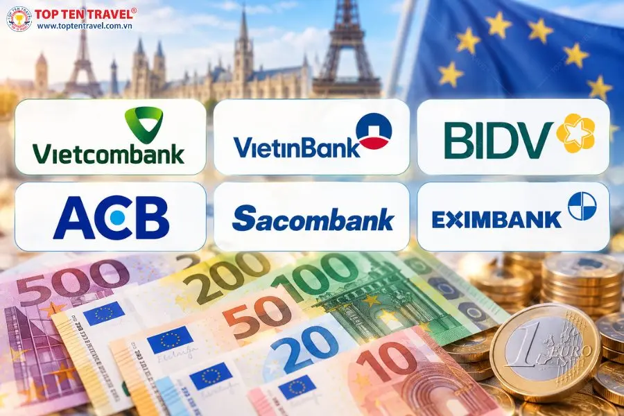 Du khách có thể tham khảo dịch vụ ngoại tệ tại các ngân hàng thương mại trước chuyến du lịch Châu Âu