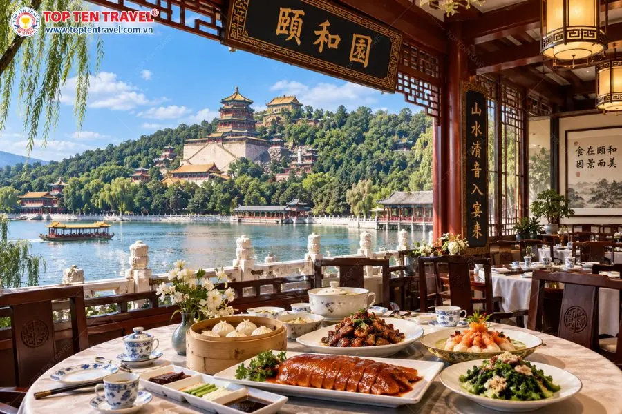 Thưởng thức ẩm thực trong không gian mang nét kiến trúc Di Hòa Viên là một cảm giác vô cùng đặc biệt