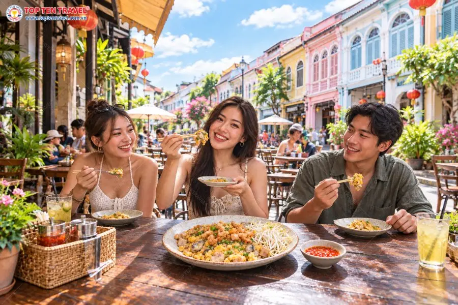 Cùng bạn bè thưởng thức O Tao trong không gian phố cổ Phuket nhiều màu sắc
