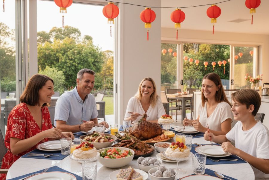 Ngồi quây quần bên mâm cơm ngày tết là một truyền thống độc đáo của người dân bản địa Úc