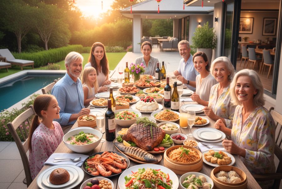 Mọi người cùng bên nhau thưởng thức bữa tiệc ẩm thực dịp tết