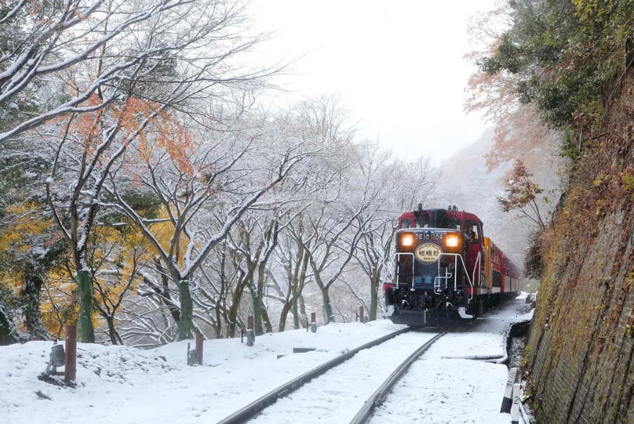 Ngồi trên Sagano Scenic Railway du khách có thể thưởng ngoạn trọn vẹn phong cảnh núi rừng Arashiyama