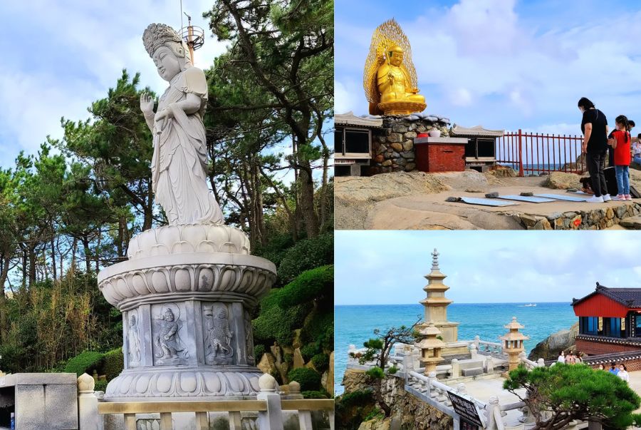 Tượng Quan Âm Bồ Tát trên vách đá cao là một trong những điểm linh thiêng nhất của đền Haedong Yonggungsa