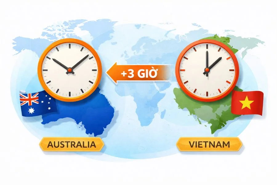 Việt Nam và Úc có sự chênh lệch thời gian khá rõ