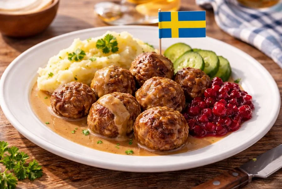 Köttbullar mang đến sự kết hợp hoàn hảo giữa các hương vị mặn, béo và chua