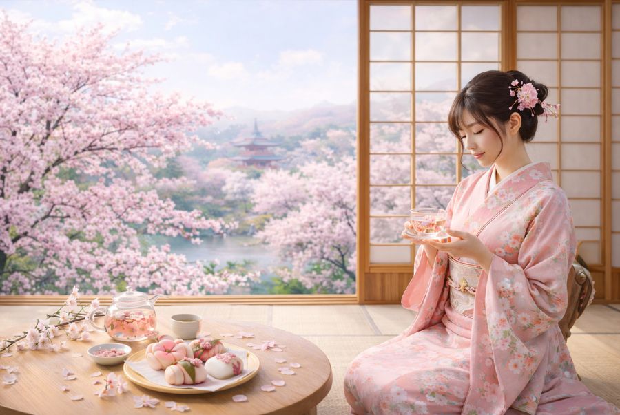 Thưởng thức trà hoa anh đào là một hoạt động tao nhã mỗi khi mùa xuân về