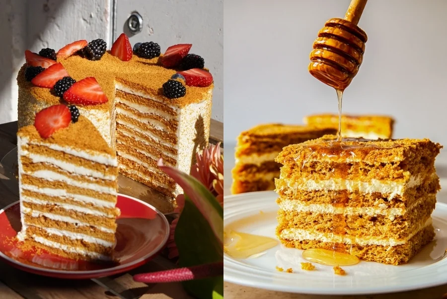 Medovik là loại bánh mật ong nhiều lớp xen kẽ với kem