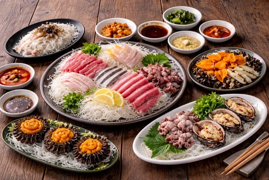 Hải sản sống là nét đặc trưng rất rõ của ẩm thực Jeju