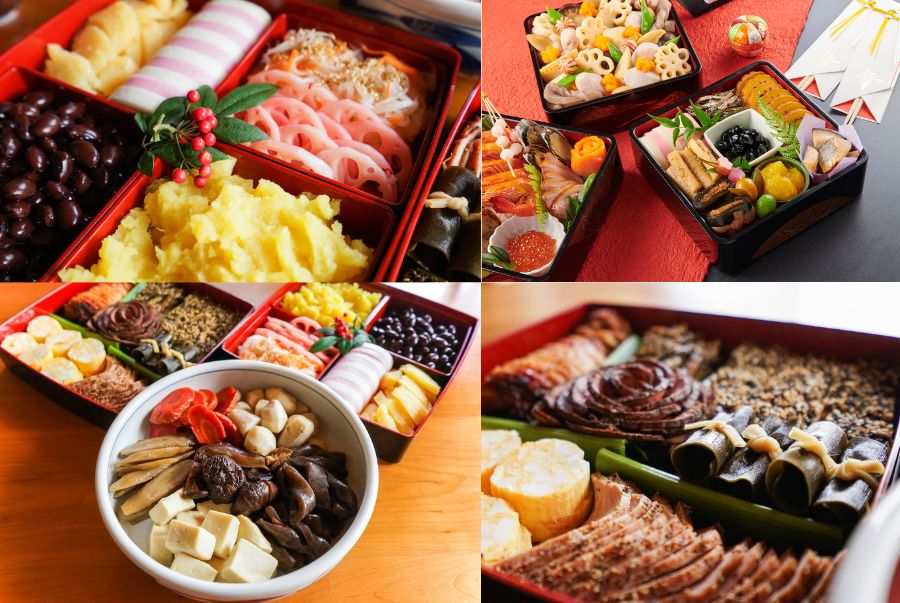 Sự đa dạng nguyên liệu trong một phần Osechi Ryori