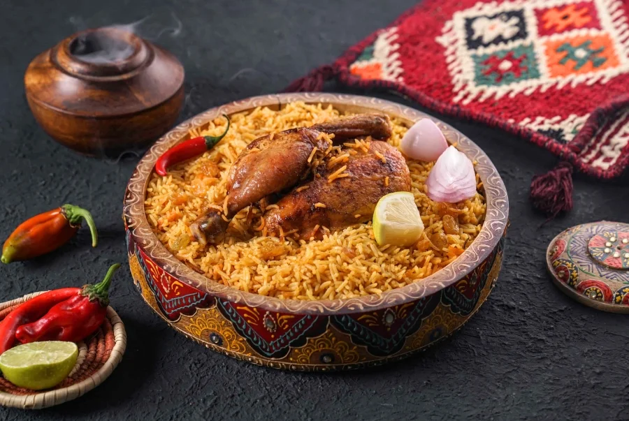 Al Machboos là món cơm từ gạo basmati ăn cùng thịt gà hoặc hải sản