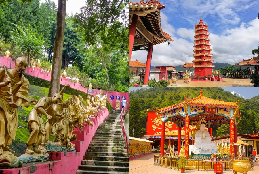 Con đường dẫn lên tu viện gồm hàng trăm tượng La Hán hai bên lối đi