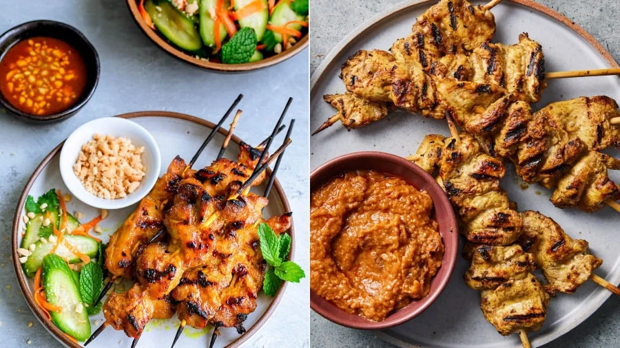 Satay là món thịt xiên nướng được ướp đậm đà và nướng trên bếp than hồng, thường là thịt gà, bò hoặc cừu