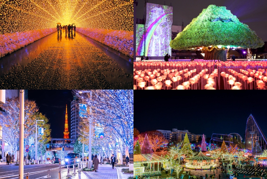 Khắp các thành phố lớn của Nhật Bản đều tổ chức những khu trình diễn ánh sáng rực rỡ vào mùa đông