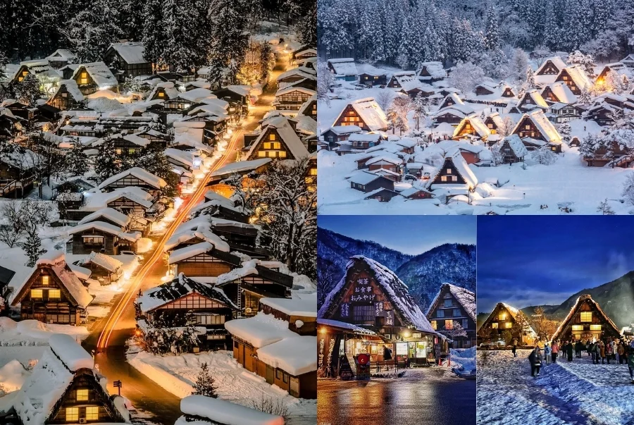 Shirakawago là ngôi làng cổ nổi tiếng với những mái nhà Gassho đặc trưng được phủ đầy tuyết trắng