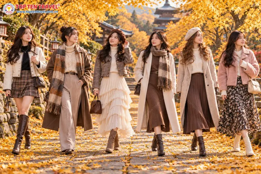 Các mẫu outfit du lịch mùa thu lá đỏ dành cho nữ 