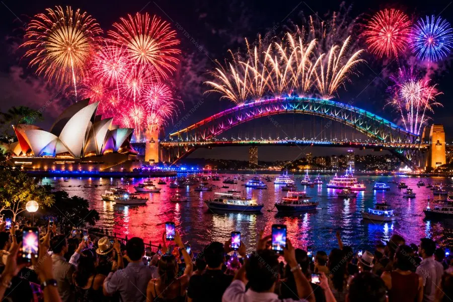 Pháo hoa giao thừa trên Cầu cảng Sydney