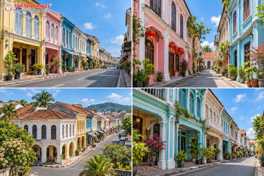 Những góc phố Phuket Old Town với các dãy nhà kiến trúc Trung Hoa – Bồ Đào Nha nhiều màu sắc