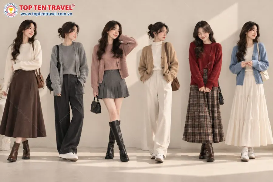 Áo len và cardigan có thể biến hóa linh hoạt với quần dài, chân váy, boots hoặc sneaker.