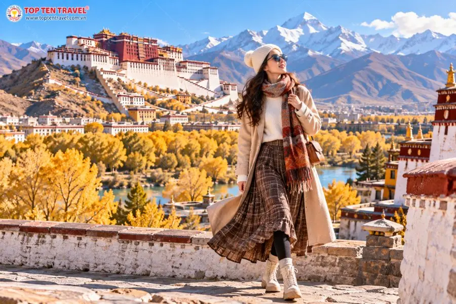 Chân váy dài kết hợp legging giữ nhiệt giúp tạo phong cách nữ tính mà vẫn ấm áp