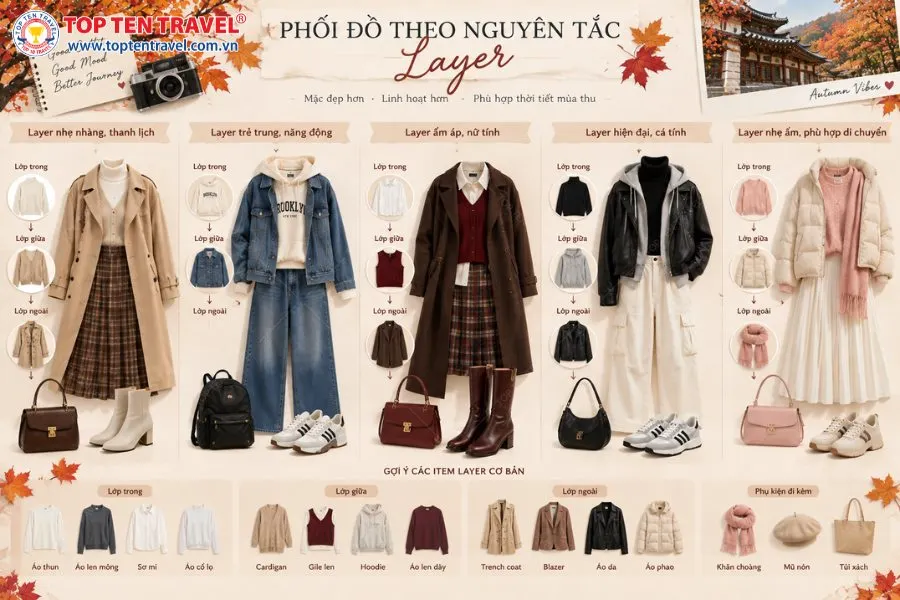 Phối nhiều lớp giúp dễ dàng điều chỉnh trang phục theo nhiệt độ trong ngày