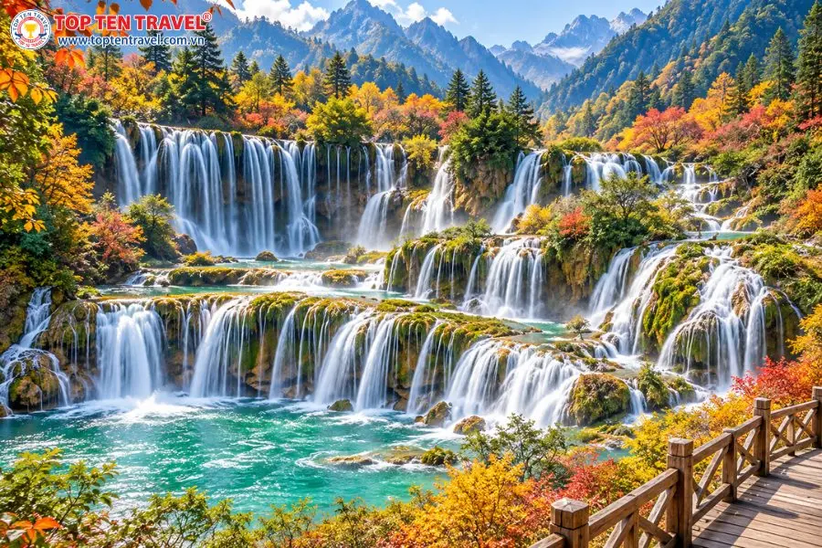 Thác Trân Châu mang vẻ đẹp hùng vĩ với những dòng nước trắng xóa chảy qua các tầng đá