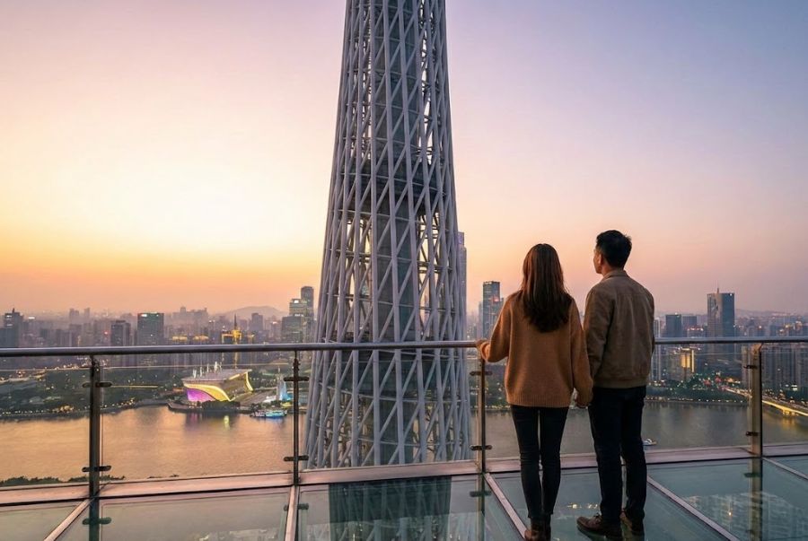 Tháp Quảng Châu là địa điểm check-in lý tưởng với rất nhiều góc chụp đẹp