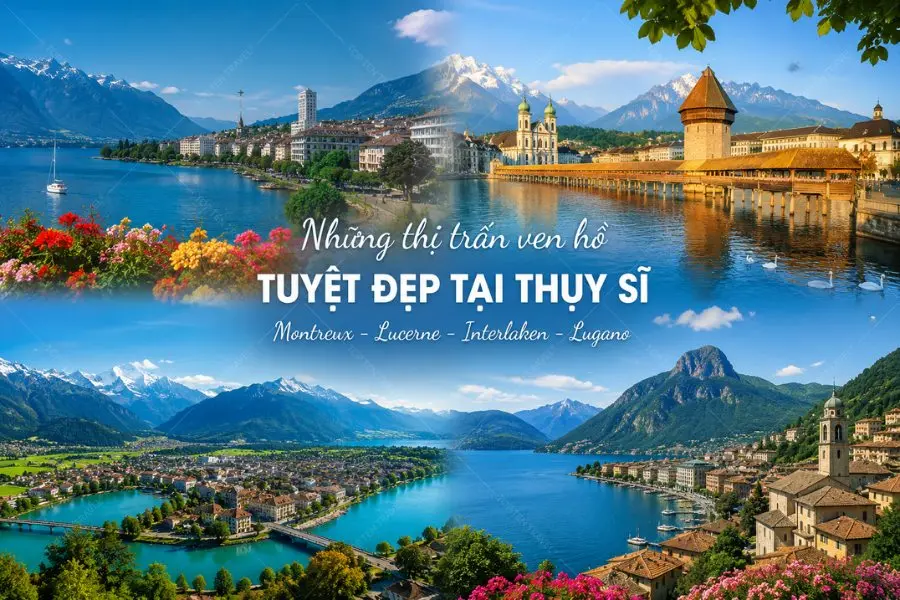 Toàn cảnh những thị trấn ven hồ đẹp nhất tại Thụy Sĩ mùa hè với khung cảnh hồ xanh, núi Alps và các ngôi làng cổ thơ mộng.