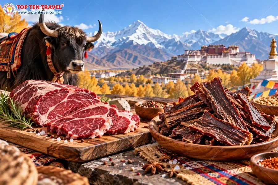 Thịt bò Yak được chế biến thành nhiều món ăn, trong đó thịt tươi và thịt khô là hai hình thức phổ biến