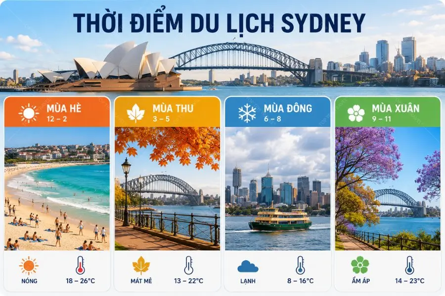 Toàn cảnh Sydney qua bốn mùa trong năm với những trải nghiệm du lịch đặc sắc khác nhau.