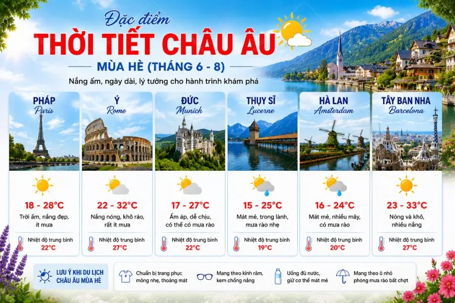 Mùa hè ở Châu Âu có sự thay đổi khác biệt giữa các quốc gia khác nhau