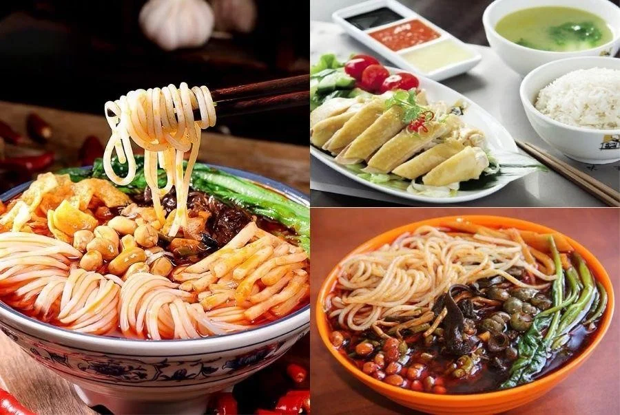 Ẩm thực Hải Khẩu hấp dẫn với cơm gà, bún gạo và bánh tráng cuốn thịt heo nướng đặc trưng