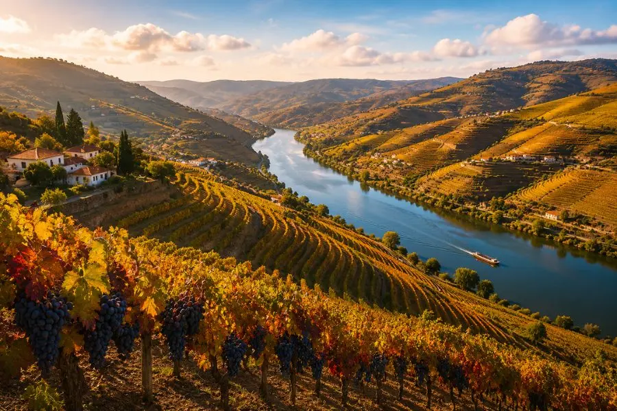 Ruộng nho bậc thang tuyệt đẹp trong sắc thu nằm dọc theo dòng sông Douro ở Bồ Đào Nha