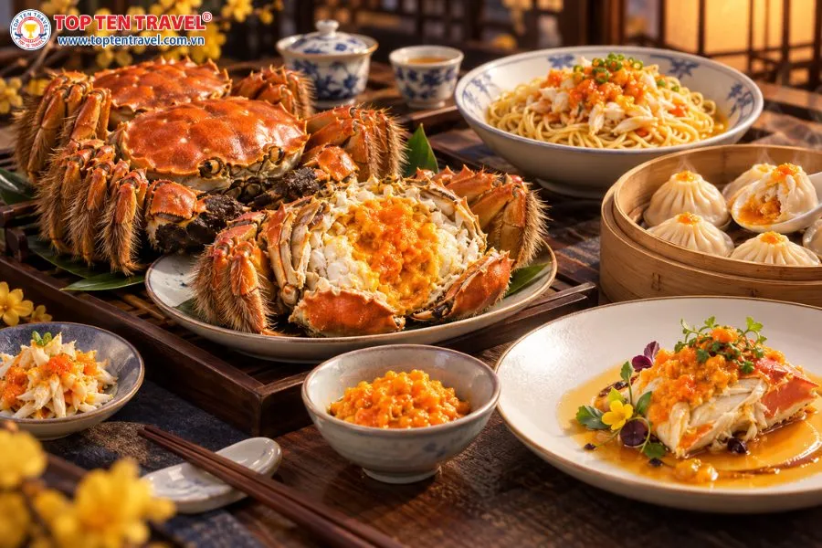 Cua lông là đặc sản nổi tiếng của Thượng Hải, đặc biệt được yêu thích vào mùa thu nhờ phần thịt ngọt và gạch cua béo ngậy