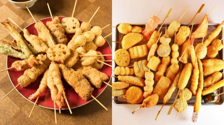 Kushikatsu là món xiên que chiên giòn nổi tiếng của Osaka, mang đến trải nghiệm ẩm thực đường phố độc đáo