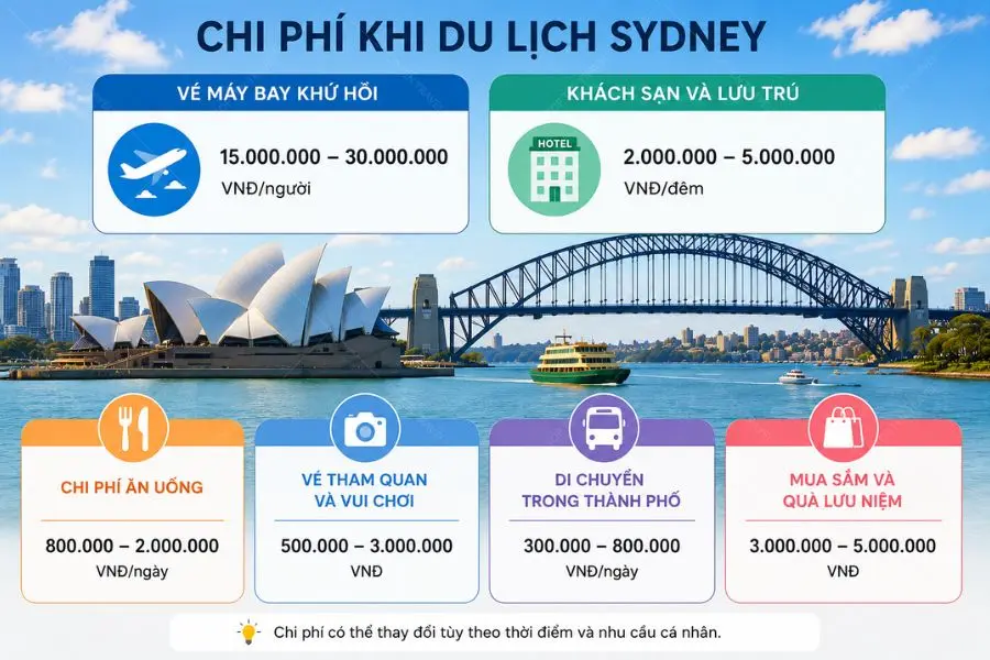 Danh sách các chi phí quan trọng khi du lịch Sydney Úc