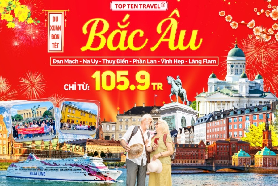 Tour Bắc Âu Tết 2026 của Top Ten Travel là hành trình cao cấp với các dịch vụ 5 sao