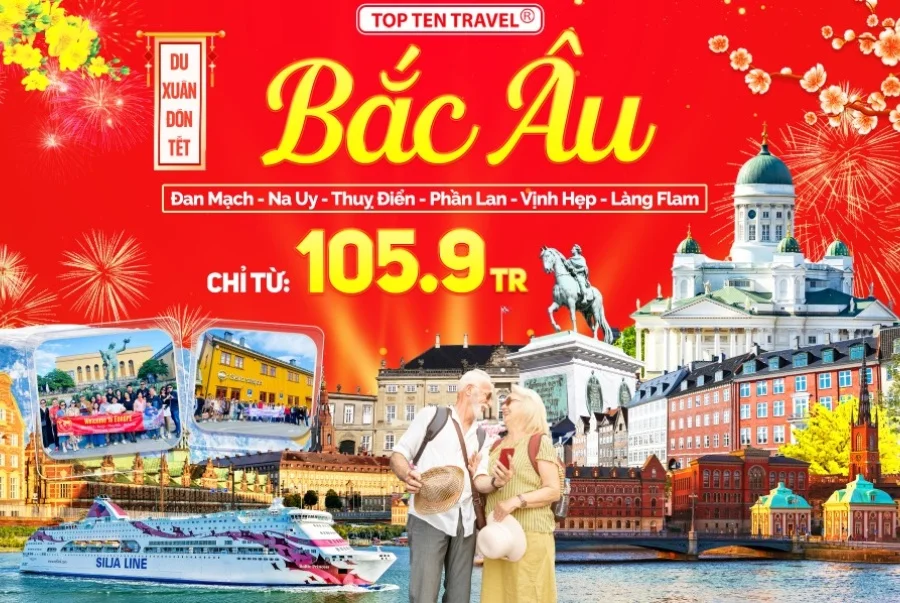 Tour Bắc Âu Tết 2026 của Top Ten Travel là hành trình cao cấp với các dịch vụ 5 sao