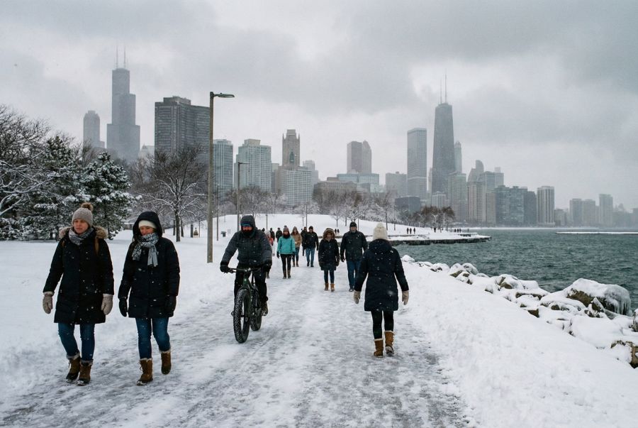 Lakefront Trail là con đường phủ tuyết độc đáo tại Chicago