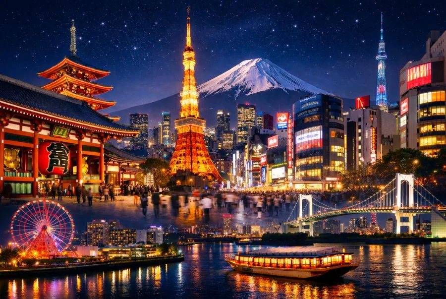 Tokyo về đêm trở nên lung linh huyền ảo với những ánh đèn rực rỡ soi sáng
