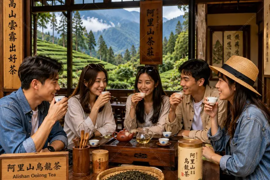 Khách du lịch Đài Loan nhâm nhi trà ô long Alishan giữa không gian truyền thống