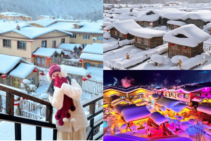 Khu vực làng Tuyết mùa đông trở thành thiên đường cổ tích với những mái nhà phủ trắng