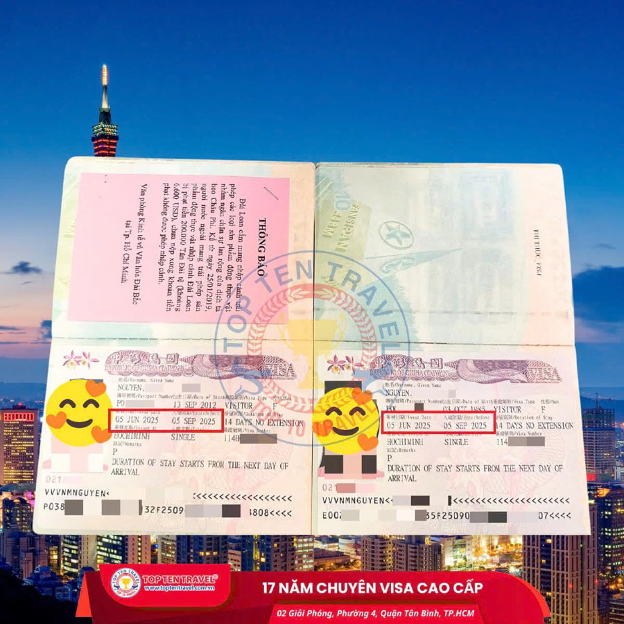Những tấm visa Đài Loan của các vị khách nhà Top Ten Travel