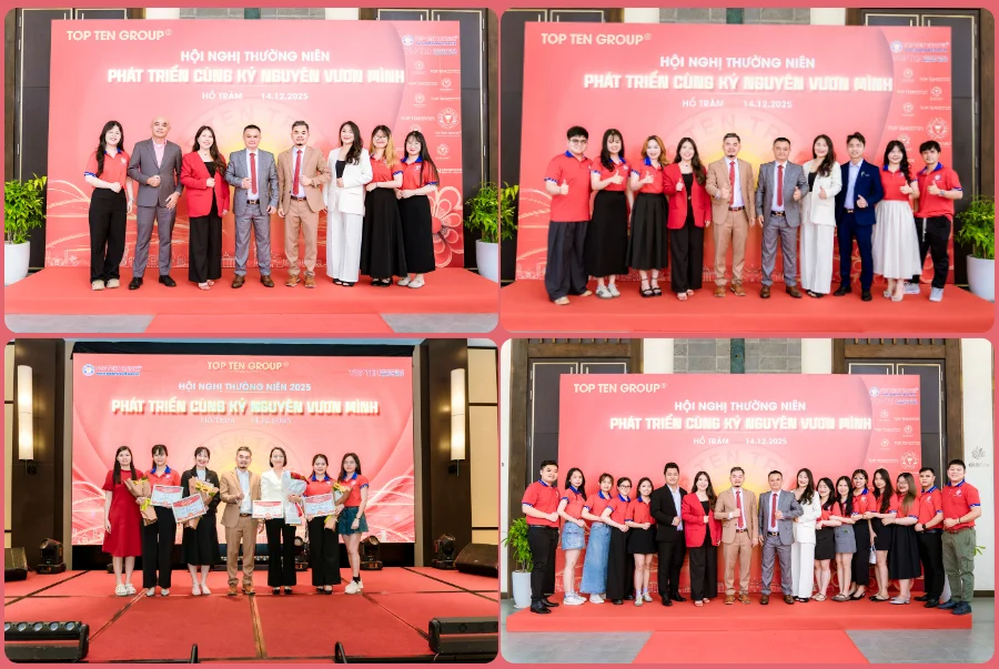 Tập thể Cán Bộ Nhân Viên Công Ty Top Ten Immigration & Khối Văn Phòng Top Ten Group chụp ảnh lưu niệm tại Hội Nghị