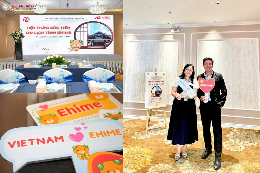Đại diện Top Ten Travel chụp ảnh lưu niệm khi tham dự hội thảo Xúc tiến Du lịch Ehime 2026