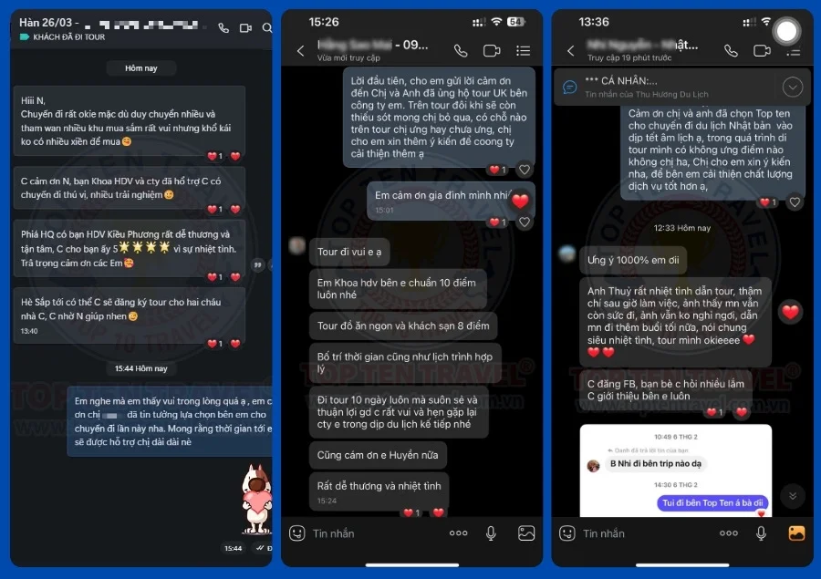 Những Feedback của Khách Hàng là lời khẳng định chân thật nhất về các dịch vụ tour của Top Ten Travel
