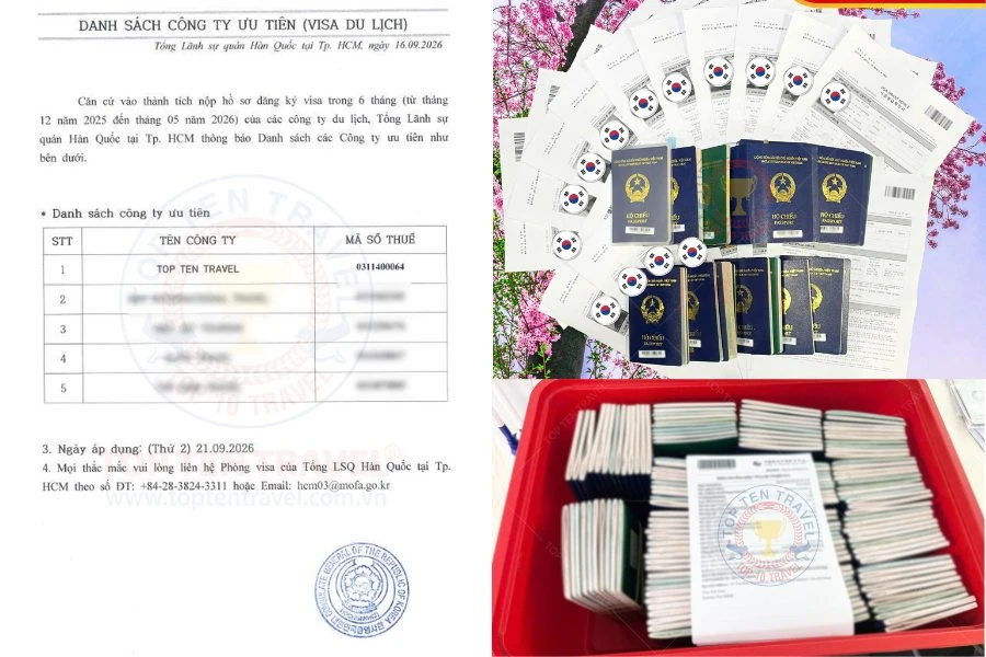Top Ten Travel thuộc diện ưu tiên Top 1 nộp visa Hàn Quốc