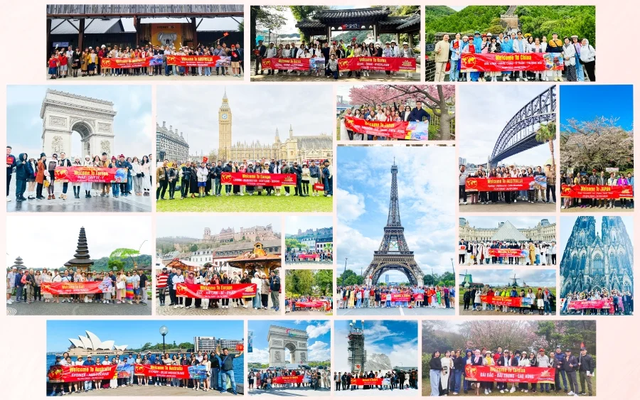 Hình ảnh các đoàn du lịch trong hệ thống tour chung khởi hành đến nhiều quốc gia trên thế giới