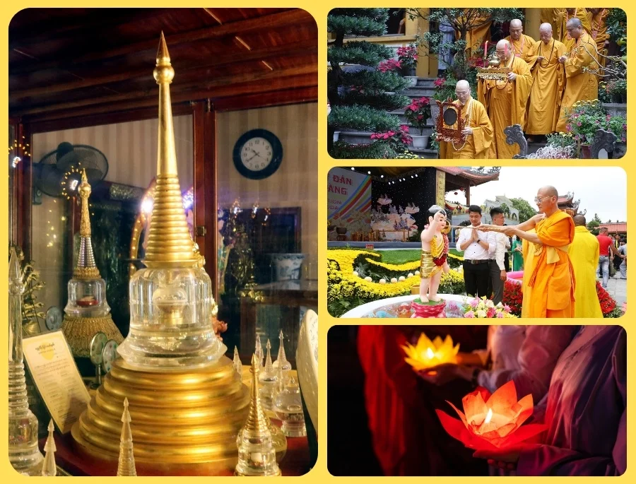 Một số các hoạt động hấp dẫn trong chương trình tour Vesak 2025 của Top Ten Travel là Đảnh Lễ Xá Lợi, nghe giảng pháp từ Chư Tôn Đức và Tắm Phật