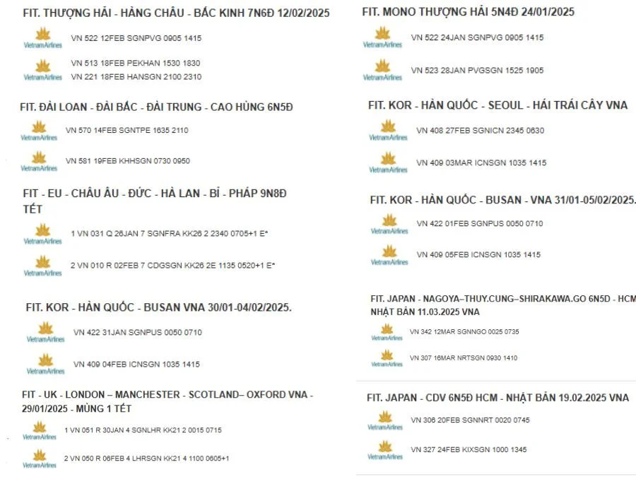 Có hơn 60% các thị trường tour của Top Ten Travel sử dụng chuyến bay của Vietnam Airlines