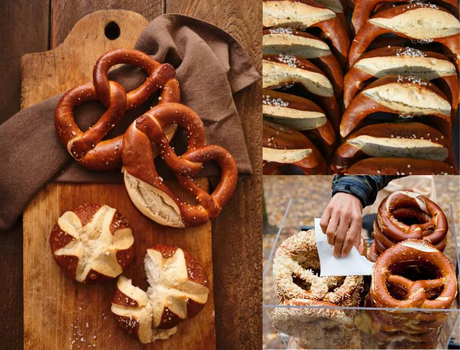 Bánh Brezel mềm xốp, kết hợp với vị mặn mòi của muối hạt